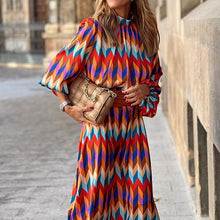 Load image into Gallery viewer, 2022 New High Quality Spring High Neck 3/4 Sleeves Vintage Print Long Dress Women Fashion Dresses Bohemian Pattern Vestidos Robe