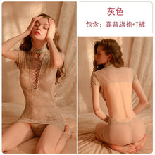 Load image into Gallery viewer, 2022 Retro Lace See-through Cheongsam Uniform For Women Chinese Qipao Nightdress 4 Color Sexy Erotic Lingerie Nightwear Pajamas