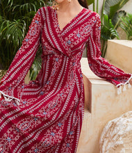 Load image into Gallery viewer, 2022 Spring Autumn New Fashion Women Dresses Printing Bohemian Tassel V-Neck A-LINE Ankle-Length Beach Holiday Style Red Dress