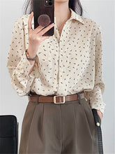 Load image into Gallery viewer, 2022 Spring Button Up Shirt Loose Sweet Elegant Print Leaves Chiffon Shirts for Women Long Sleeve Blouses Girls Tops Vintage