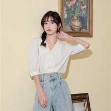 Load image into Gallery viewer, 2022 Summer New Simple Short Sleeve Women Tops Temperament All-match French Style Vintage Shirts Solid Office Lady Blusas