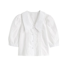 Load image into Gallery viewer, 2022 Summer New Simple Short Sleeve Women Tops Temperament All-match French Style Vintage Shirts Solid Office Lady Blusas