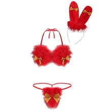 Load image into Gallery viewer, 3 Pieces Women Christmas Lingerie Sets Erotic Babydolls Furry Pajamas Bra G-sting Thong Panties Underwear Set Sex Exotic Costume