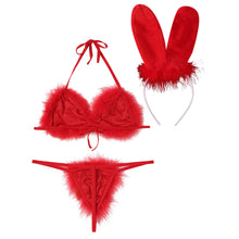 Load image into Gallery viewer, 3 Pieces Women Christmas Lingerie Sets Erotic Babydolls Furry Pajamas Bra G-sting Thong Panties Underwear Set Sex Exotic Costume