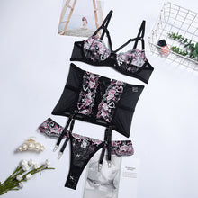 Load image into Gallery viewer, 3PCS Sexy Women&#39;s Garter Erotic Sensual Lingerie Set Lace Ribbon Heart Adjustable See-through Thin Sexy Underwear Panties Set