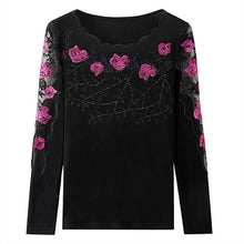 Load image into Gallery viewer, 4XL Plus size women tops New 2020 Spring Long sleeve embroidered Mesh shirt Elegnat Slim women blouse shirt