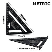 Load image into Gallery viewer, 7'' Triangle Angle Protractor Aluminum Alloy Speed Square Measuring Ruler Miter For Framing Building Carpenter Measuring Tools