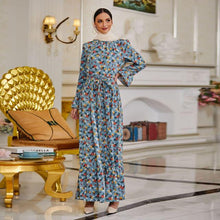 Load image into Gallery viewer, Abaya Dubai  Muslim Fashion Large Size Printed Horn Micro Long Sleeves Ankle Print Skirt Kaftan Islam Clothing For Women Robe