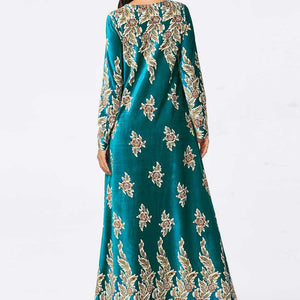 Abaya Kimono Dignified Plus Size Women's Comfortable Gold Velvet Bronzing Plant Print Muslim Long Skirt Habaya Dubai 2021