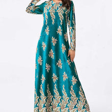 Load image into Gallery viewer, Abaya Kimono Dignified Plus Size Women&#39;s Comfortable Gold Velvet Bronzing Plant Print Muslim Long Skirt Habaya Dubai 2021