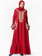 Load image into Gallery viewer, Abaya Muslim Fashion Plus Size Women's Embroidered  Large Hem Muslim Long Skirt With Headscarf Islamic Clothing Women's Dress