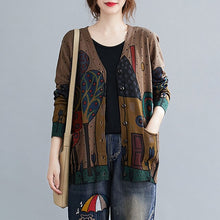 Load image into Gallery viewer, Autumn 2020 Women‘s Knitted Cardigan Vintage Printing V Neck Long Sleeves Pockets Loose Sweater Sweatshirts Casual Mujer Tops