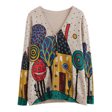 Load image into Gallery viewer, Autumn 2020 Women‘s Knitted Cardigan Vintage Printing V Neck Long Sleeves Pockets Loose Sweater Sweatshirts Casual Mujer Tops