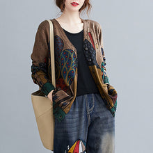 Load image into Gallery viewer, Autumn 2020 Women‘s Knitted Cardigan Vintage Printing V Neck Long Sleeves Pockets Loose Sweater Sweatshirts Casual Mujer Tops