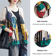 Load image into Gallery viewer, Autumn 2020 Women‘s Knitted Cardigan Vintage Printing V Neck Long Sleeves Pockets Loose Sweater Sweatshirts Casual Mujer Tops