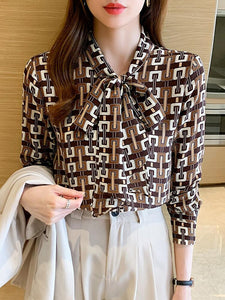 Autumn New Chiffon Shirt Women Tops Fashion Casual Long Sleeved Printed Office Lady Tops Blusas mujer de moda 2021