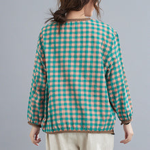 Load image into Gallery viewer, Autumn Spring Fashion 2021 Women Loose Pullover Plaid Print Shirts Knitted V-Neck Elegant Shirts Vintage Shirt Casual Tops