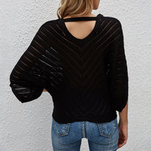 Load image into Gallery viewer, Autumn Women Striped Sweater Short Batwing Sleeve V-neck Knitted Sweater Casual Pullover Jumpers 2021 New Female Tops Shirts Tee