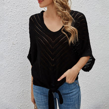 Load image into Gallery viewer, Autumn Women Striped Sweater Short Batwing Sleeve V-neck Knitted Sweater Casual Pullover Jumpers 2021 New Female Tops Shirts Tee