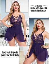 Load image into Gallery viewer, Avidlove Plus Size Babydoll Womens Snap Crotch Lingerie V Neck Lace Nighty Mesh Sleepwear Sexy Lingerie for Women Erotic  L-5XL