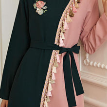 Load image into Gallery viewer, Beautiful Retro Green Powder Hit Color Tassels Handmade Flowers Rhinestones Long-sleeved Muslim Long Skirt Women's Clothing Robe