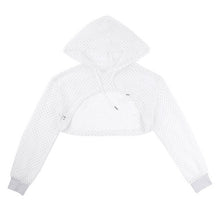 Load image into Gallery viewer, Black Hoodies for Women 2020 Hollow Out Crop Tops Mesh Fishnet Short Sweatshirt Long Sleeve Summer Tops and Pullovers Shirts