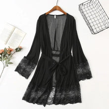 Load image into Gallery viewer, Black Mesh Pajama Sexy Lingerie Dress Bath Robe Nightdress Chest Pad Lace Retro Palace Fairy Two Piece Set Night Wear Women Set
