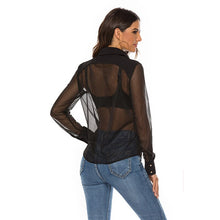 Load image into Gallery viewer, Black Mesh Shirt Sexy Blouse Women Tops Summer Girls Ladies Night Club Wear Top See Through Shirts Sexy Blouses Button Up Shirt