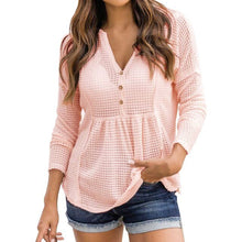 Load image into Gallery viewer, Button Draw back Lady Blouses Casual V-neck Long-sleeved Girl Clothes Bottoming Fashion Vintage Loose Sweet Women Pullover Top