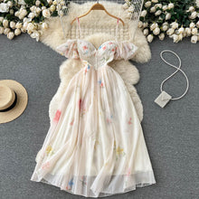 Load image into Gallery viewer, Casual Midi Dress Y2k Summer Spring Fashion Design Women Runway High Street Vintage Flowers Print Lantern Sleeve Belt Vestidos