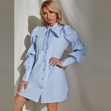 Load image into Gallery viewer, Casual Women's Dresses Bow Polo Collar Long Puff Sleeves Single-Breasted Woman Clothes Autumn Shirt Dress Female Clothing Robe