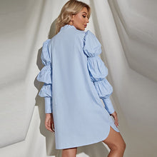 Load image into Gallery viewer, Casual Women's Dresses Bow Polo Collar Long Puff Sleeves Single-Breasted Woman Clothes Autumn Shirt Dress Female Clothing Robe