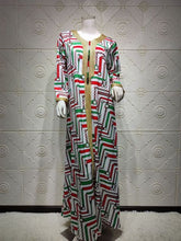 Load image into Gallery viewer, Chain Print Abaya Dress for Women 2021 New Fashion Muslim Dubai Eid Jalabiya Moroccan Kaftan Oman Turkey Arabic Islamic Clothing