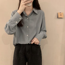 Load image into Gallery viewer, Chic Women Casual Shirt Office Ladies Turn-down Collar Tops And Shirts Female Korean Summer Loose Long Sleeves Blouses