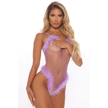 Load image into Gallery viewer, Christmas Costume V-Neck Mesh Sheer Sexy Lingerie Bodysuit Erotic Spaghetti Strap Jumpsuits For Women Feather Patchwork Wear