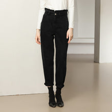 Load image into Gallery viewer, Classic Jeans Women High Waist Loose Black Denim Pants 100%Cotton Ruffle Elastic Waist Female Fashion Autumn Winter New Jean