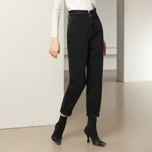 Load image into Gallery viewer, Classic Jeans Women High Waist Loose Black Denim Pants 100%Cotton Ruffle Elastic Waist Female Fashion Autumn Winter New Jean