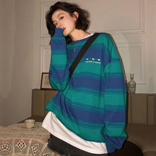 Load image into Gallery viewer, Cotton Sweaters Female Casual Stripe Embroidered Letter O-neck Knitted Tops 2021 Autumn New Korean Loose Slim Vintage Pullovers