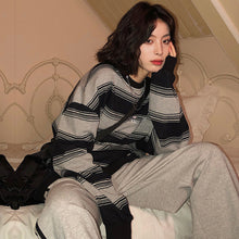 Load image into Gallery viewer, Cotton Sweaters Female Casual Stripe Embroidered Letter O-neck Knitted Tops 2021 Autumn New Korean Loose Slim Vintage Pullovers
