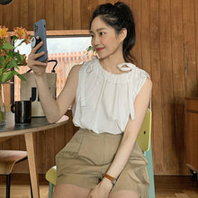 Load image into Gallery viewer, Design Sleeveless Shoulder Bow Sweet Women Blouse Simple Korean Japan Style O Neck Shirts Women Loose Elegant Soft Blusas Mujer