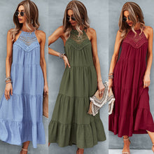 Load image into Gallery viewer, Dress For Woman Summer Maxi Dress Fashion Lace Hollow Sleeveless Halter Neck Midi Dress Casual Loose Beach Sundress Robe Femme