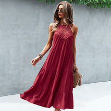 Load image into Gallery viewer, Dress For Woman Summer Maxi Dress Fashion Lace Hollow Sleeveless Halter Neck Midi Dress Casual Loose Beach Sundress Robe Femme