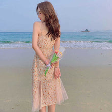 Load image into Gallery viewer, Dress for women Summer Round Neck Women Blouse Puff Sleeve Tops Short Sleeve Shirt Suspender Floral Dress Women Floral suspender