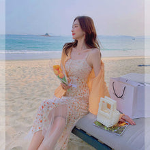 Load image into Gallery viewer, Dress for women Summer Round Neck Women Blouse Puff Sleeve Tops Short Sleeve Shirt Suspender Floral Dress Women Floral suspender