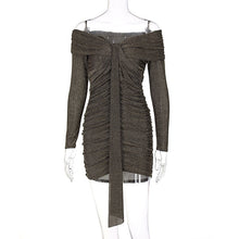 Load image into Gallery viewer, Dresses Solid Low-Cut Folds Women's Dress Off Shoulder Elegant Woman Robe High Waist Causal Party Robe Female Clothes Vestidos