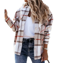 Load image into Gallery viewer, Elegant Spring Fall Women Long Sleeve Lapel Plaid Print Blouses Jackets Casual Buttons Cardigan Fashion Office Lady Party Coats