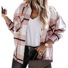 Load image into Gallery viewer, Elegant Spring Fall Women Long Sleeve Lapel Plaid Print Blouses Jackets Casual Buttons Cardigan Fashion Office Lady Party Coats