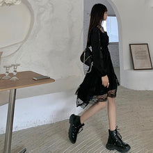 Load image into Gallery viewer, Elegant Square Collar Dresses Spring Women Fashion Irregular Black Dress Lace Patchwork Women Long Sleeve Vestidos Mujer Chic