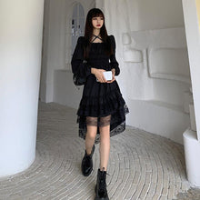 Load image into Gallery viewer, Elegant Square Collar Dresses Spring Women Fashion Irregular Black Dress Lace Patchwork Women Long Sleeve Vestidos Mujer Chic