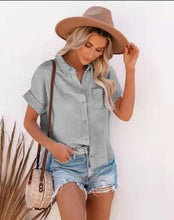 Load image into Gallery viewer, Elegant Summer Loose Women Tops Womens Blouses 3XL Short Sleeve Shirt Casual Cotton Turn-down Collar Ladies Blouses